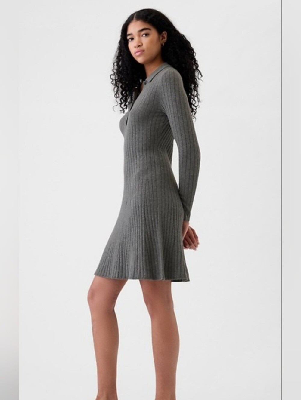 GAP Ribbed Long-Sleeve Knit Dress in Grey